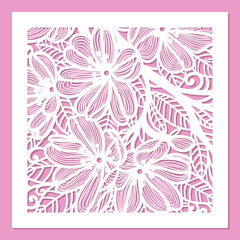 Wedding invitation envelope template. Square floral arrangement. For laser cutting from paper, cardboard, wood, metal, etc. For designing wedding invitations, menus, decorative panels, etc. Vector