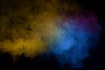 Blue and purple steam on a black background.