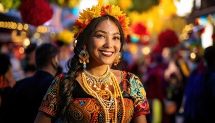 Cultural Pride &ndash; Latina Woman in Colorful Attire at Festival
