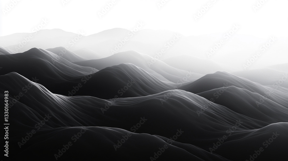 Poster Abstract grayscale image of undulating hills, creating a smooth, textured landscape, symbolizing serenity, calm, and minimalist design, perfect for background use