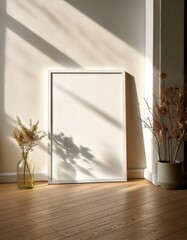 Vertical White Frame Mockup &ndash; Sunlit Interior with Elegant Shadows