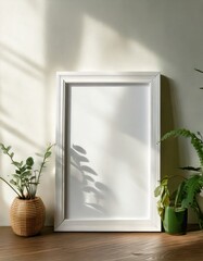 Bright Interior Mockup with Vertical Frame and Soft Shadow Effect