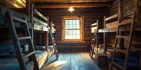Fototapeta premium Cozy dormitory with bunk beds