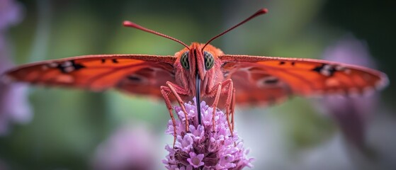 Vibrant Orange Butterfly on Soft Pink Flower Petal in Nature