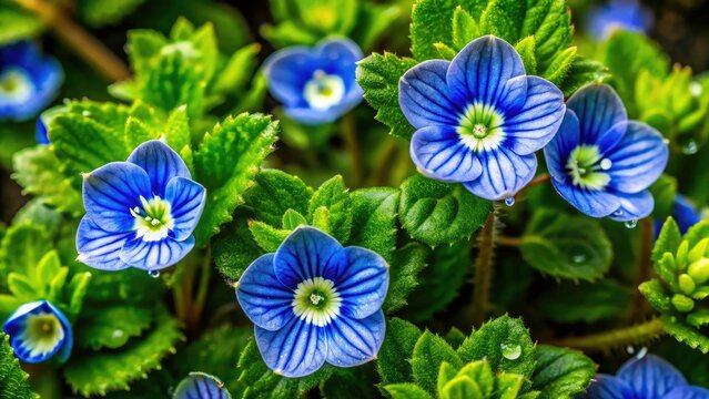 Brooklime Veronica Beccabunga Herb Top Down View Blue Flowers Evergreen Medicinal Plant