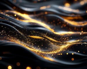 Fototapeta premium Golden dust waves, dark background