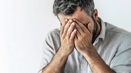 Fototapeta premium Stressed Man Covering Face With Palm in Emotional Distress Scenario
