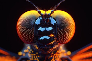 Close-Up of Colorful Insect with Vibrant Eyes Against Black Background