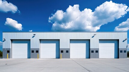 Row of garage doors in front of building