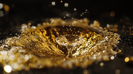 Stunning Close-up of Golden Liquid Splash on Dark Background