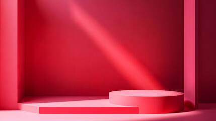 Obraz premium Minimalist Pink Product Display Platform with Sunlight