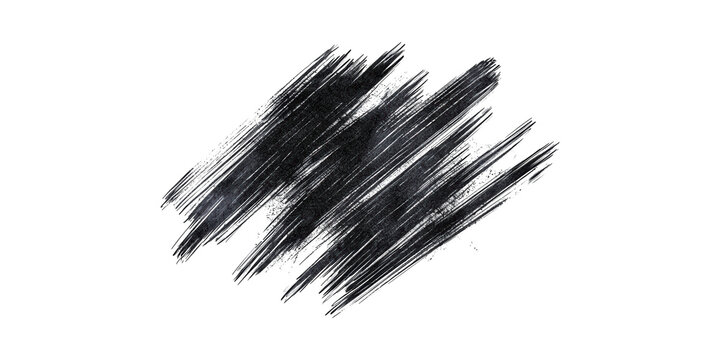 Black abstract brush strokes pattern art isolated on transparent background