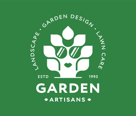 Original funny tree character with a fancy face and a leafy hairdo. Good for landscaping, garden design, lawn care, arborist, organic, nature, tree and plants related business.