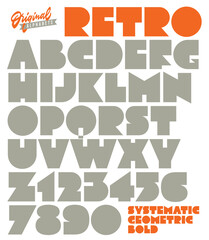 Bold retro alphabet. Geometric style typeface. Original Block Font for a t shirt, print, poster, banner, title, card design. Pop art stylish lettering typography. Isolated letters numbers.