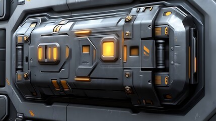 Futuristic Grey Panel with Orange Illuminated Details