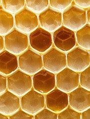Close-Up View of Honeycomb Structure with Golden Honey Cells