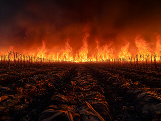 Fiery field engulfed in flames