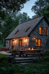 Fototapeta premium Stone House Night Picnic