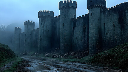 Misty medieval fortress