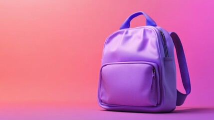Fototapeta premium Vibrant violet backpack on a bold colorful background – stylish and modern travel bag for school, work, or outdoor adventures, showcasing a trendy design with ai-assisted lighting and high-quality det