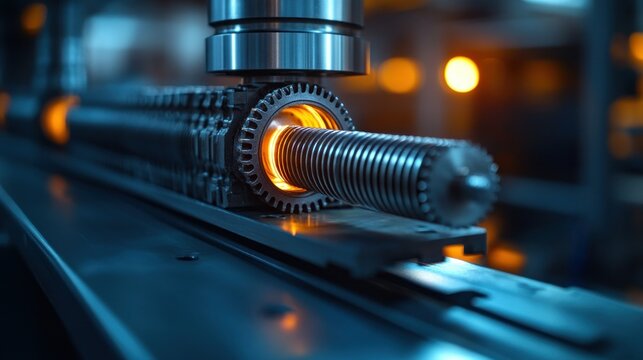 Precision metalworking process.  A heated metal rod is precisely positioned and clamped within a machine