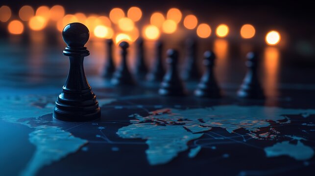 chessman scattered on world map, business and world trade strategy 