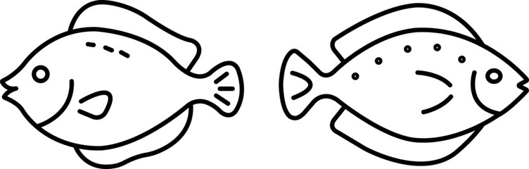 Turbot Icon Set – Flatfish & Seafood Symbols in EPS