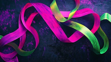 Colorful ribbon swirls on dark textured background