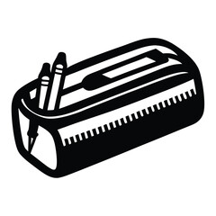 pencil case icon Black and white silhouette of a pencil holder organizing pencils for writing 