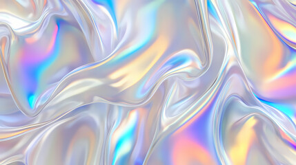 Obraz premium Elegant pearlescent white holographic texture with shimmering rainbow reflections and smooth transitions between colors. Opaline Shimmer. Illustration