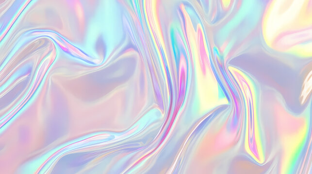 Elegant pearlescent white holographic texture with shimmering rainbow reflections and smooth transitions between colors. Opaline Shimmer. Illustration