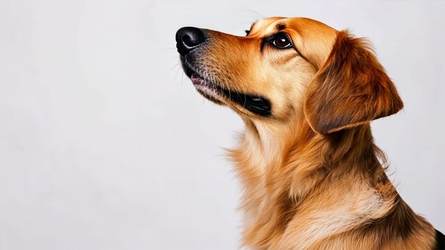 Loyal Gaze: A beautiful dog fixated on something off-camera with an expression of focus, showing canine elegance and domestic companionship.