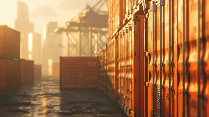 Obraz premium Stacked shipping containers for cross-docking and goods export