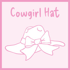 Pink outline illustration of a cowgirl hat with large bow, Vector illustration
