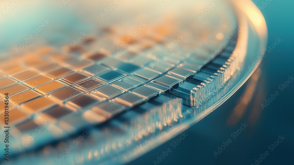 Aufkleber close-up of futuristic silicon chip with crystallic surface and grid pattern