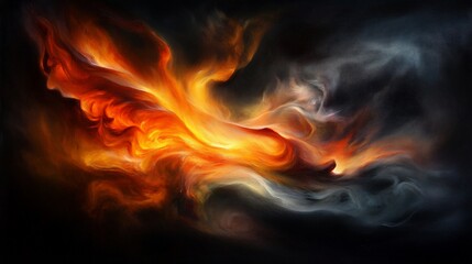 Fototapeta premium Abstract fiery cloudscape featuring dynamic interplay of orange and gray hues