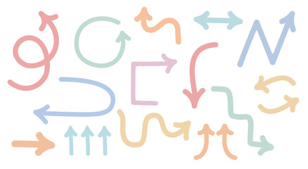 Hand-drawn colorful arrow set illustration vector