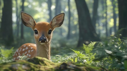 A Young White Tailed Deer In A Forest Setting