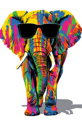 Naklejka premium A stylish elephant with cool black sunglasses, standing confidently on a clean white background. 