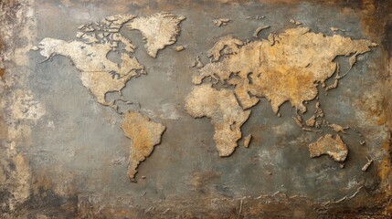 Embossed World Map Textured Art Piece