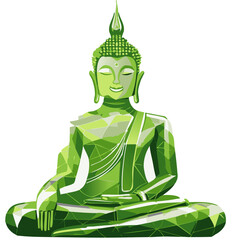 Green Polygonal Buddha Statue in a Meditative Pose

