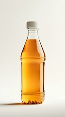 20250314001250list 21 A bottled iced tea with an elegant label design, standing upright against a pure white backdrop. The lighting captures the transparency of the liquid, while soft shadows