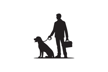 black and white color a man with a dog vector silhouette illustration 