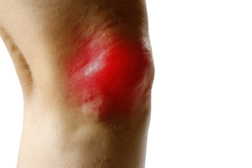 Pain in the lower part of a man's body. Close-up. isolated on transparent background, cut out. 
