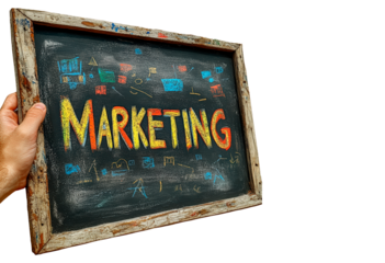 Blackboard with word marketing isolated on transparent background