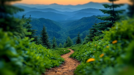 Fototapeta premium Mountain trail at sunset
