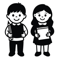 Fototapeta premium Happy little kid going to school vector illustration Children vector silhouette 