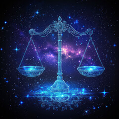 An astrological sign glows against a starry blue background, blending cosmic energy with zodiac symbolism, Generative AI