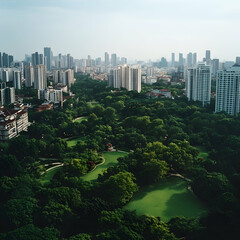 Obraz premium Lush park amidst towering city buildings