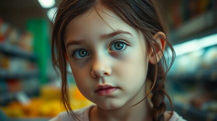Obraz premium Soft Expression and Depth in a Cinematic Green-Tinted Image of a Young Girl